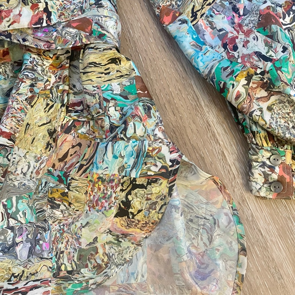 Dries Van Noten Silk Marbled Patchwork Wrap Tunic - image 5